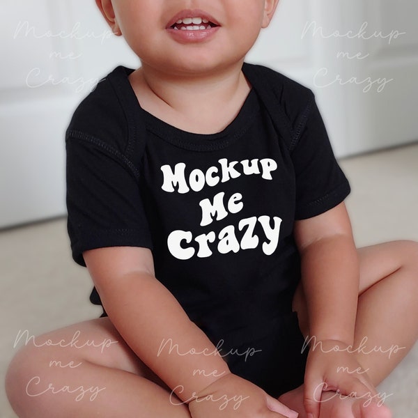 Black 4424 One Piece Mockup Short Sleeve Mockup Baby Bodysuit Model Mockup Toddler Mockup Minimalist Baby Mockup Cute Baby Boy Mockup