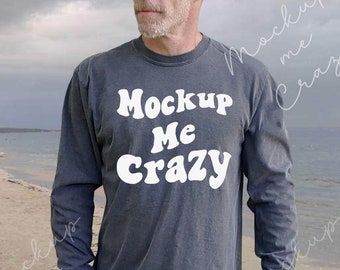 Herenmodel Comfort Colors Mockup Pepper 6014 Comfort Colors T-shirtmodel met lange mouwen Guy Mockup Outdoor Mockup Strandmodel Herenmodel