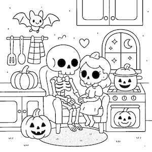 10 Printable pages, Spooky Cutie page, Relaxation Coloring Book, Halloween art pdf, Commersial Use image 8