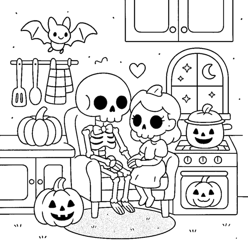 10 Printable pages, Spooky Cutie page, Relaxation Coloring Book, Halloween art pdf, Commersial Use image 8