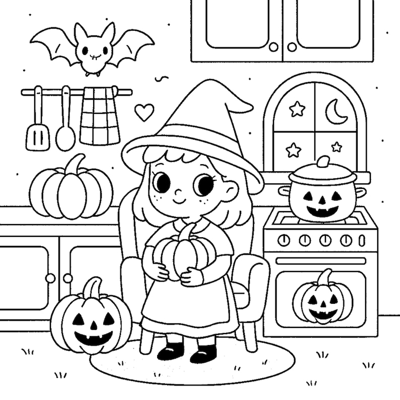 10 Printable pages, Spooky Cutie page, Relaxation Coloring Book, Halloween art pdf, Commersial Use image 9