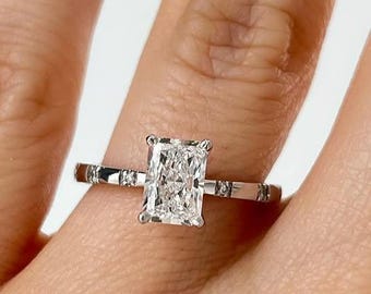 1 carat Radiant Cut  E Color VVS2-VS2 Clarity IGI Certified Radiant Cut Lab Grown Diamond Solitaire Engagement Ring 14k Gold ,Ring for Gift