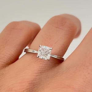 1 Carat Cushion Lab Grown Diamond Solitaire Ring/ IGI CERTIFIED  Cushion Cut Lab Diamond / 14k Yellow Gold Engagement Ring For Her