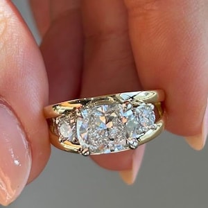 2 CT Cushion Cut Moissanite Three Stone Engagement Ring, Side Round Cut, Unique Ring, 14K White Gold Wedding Ring, Anniversary Gift/Ring