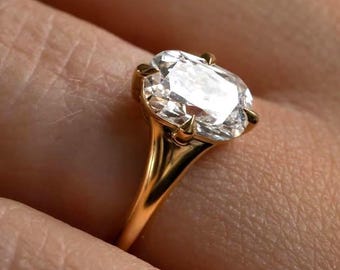 Elongated Cushion Cut Moissanite Engagement Ring, Old Mine Cut Diamond Ring Old European Cut Solitaire Moissanite Antique Ring, Gift For Her