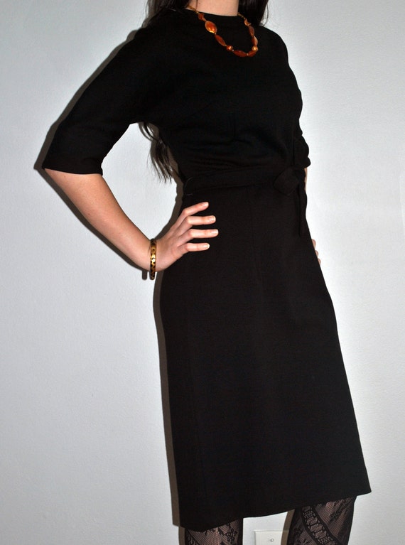 Black Wool 60's Mod Dress with Half Sleves - image 2