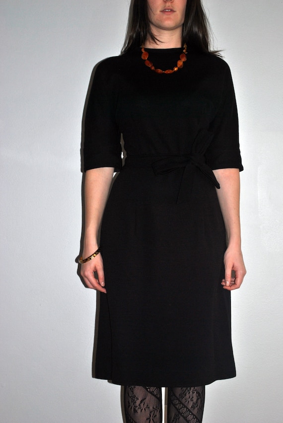 Black Wool 60's Mod Dress with Half Sleves - image 1