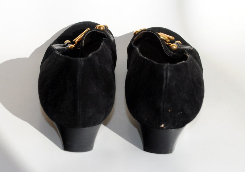 Vintage Jane Shilton Black Suede Pilgrim Loafers with Buckle Size 35