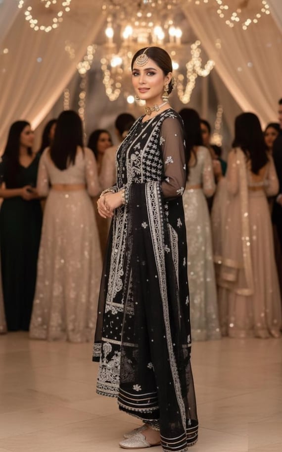 pakistani luxury chiffon dress Adan's Libas Brandy Rose Luxury Pakistani Chiffon Dress
