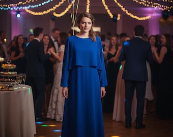 Vestido largo azul real / Vestido de noche elegante y modesto