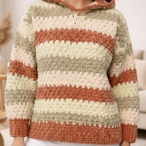 Chunky Crochet Hoodie Pattern, Super Bulky Moss Stitch Pullover (PDF Pattern XS-5XL)