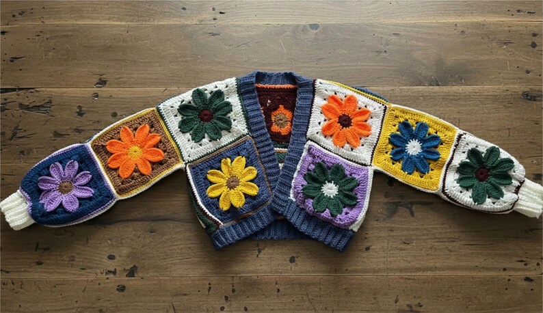 Retro Floral Granny Square Cardigan Crochet Pattern (PDF Pattern) image 7
