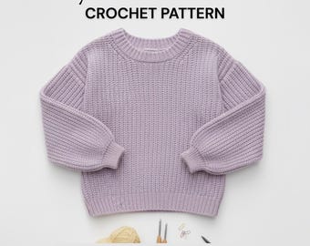CROCHET PATTERN Boxy Ribbed Sweater, Easy crochet sweater pattern, Modern Cozy pullover, Crewneck sweater, Cozy sweater, Easy crochet jumper