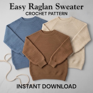 Easy Ribbed Raglan Crochet Sweater Pattern, Seamless Top-Down Crochet Sweater, Step-by-Step PDF