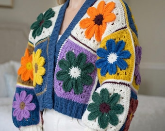 Retro Floral Granny Square Cardigan Crochet Pattern (PDF Pattern)