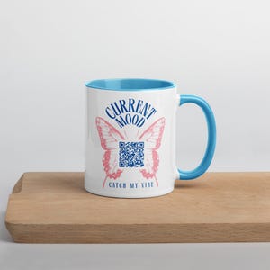 Tazza con messaggio segreto - Farfalla Blu / Scansiona per rivelare - Aggiorna in qualsiasi momento - Codice QR personalizzato