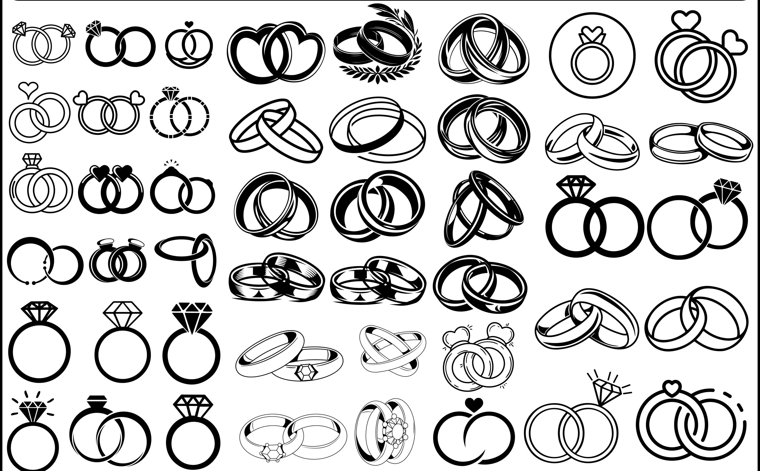 Wedding Rings Svg Bundle, Ring Svg, Wedding Svg, Clipart, Silhouette ...