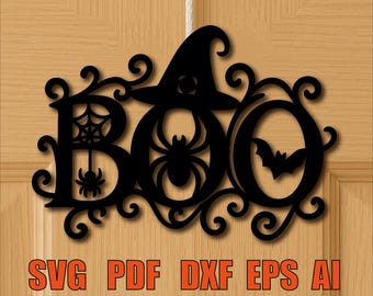 Spooky Boo deurhanger SVG, Halloween deurbord bundel, lasergesneden bestand, Boo SVG, Spooky Glowforge SVG, grappige Halloween Glowforge decoratie SVG