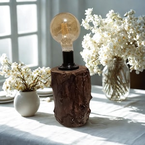 Wooden table lamp: handmade, natural rustic decor