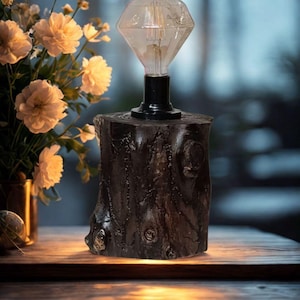 Wooden table lamp: handmade, natural rustic decor