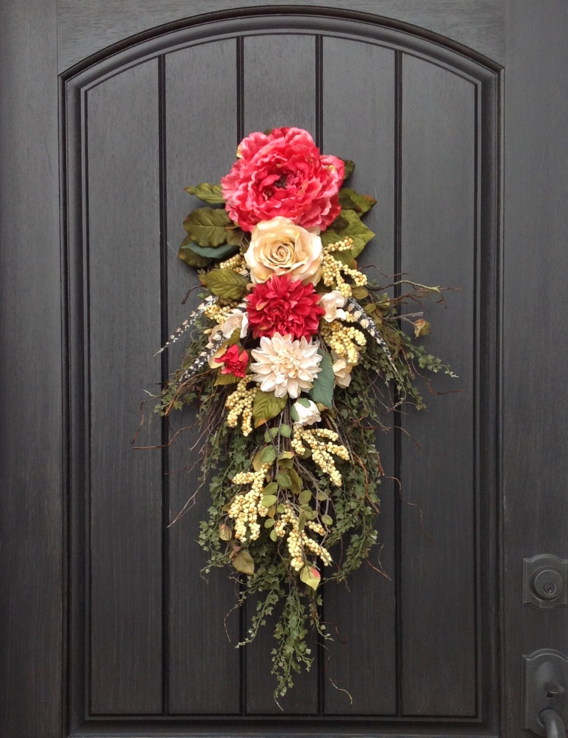 Spring Wreath Summer Wreath Teardrop Door Twig Swag Vertical Etsy