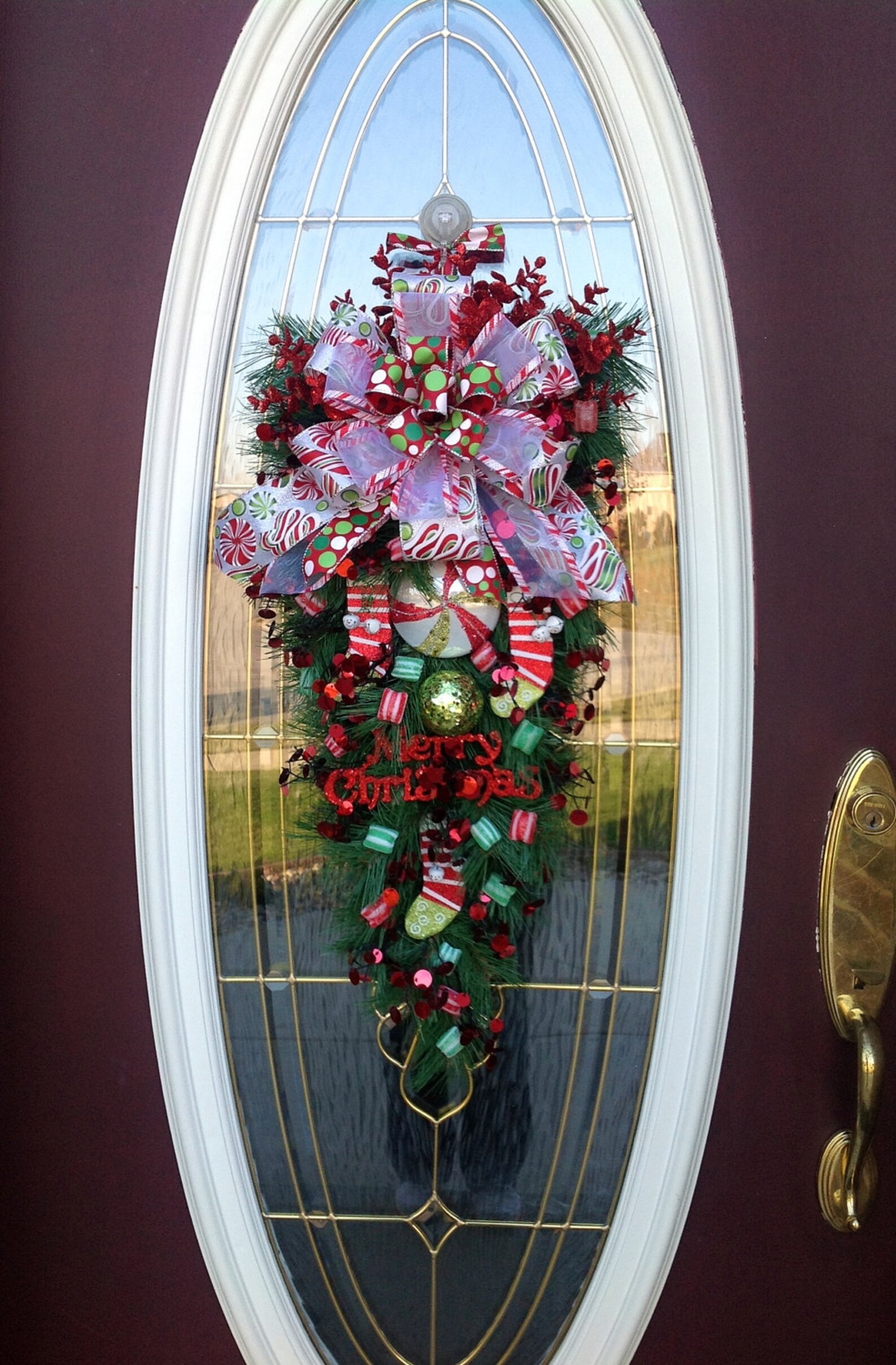 Christmas Wreath Door Wreath Teardrop Vertical Swag Etsy