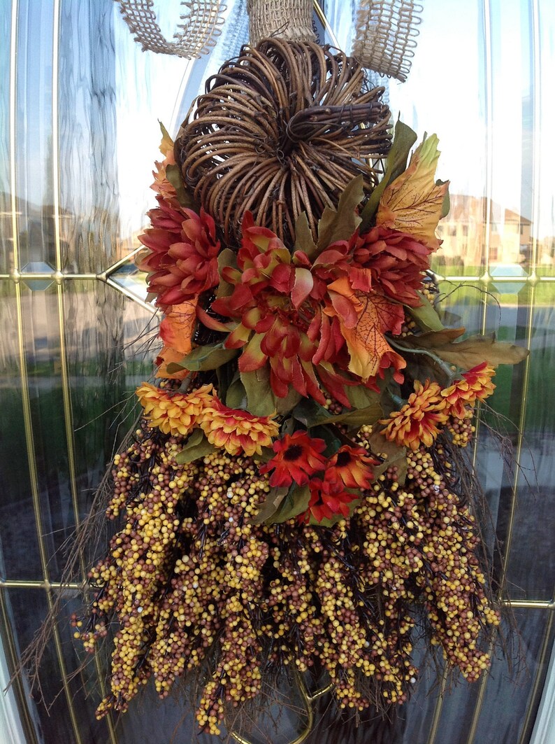 Fall Wreath Thanksgiving Twig Vertical Broom Swag Door Decor Etsy