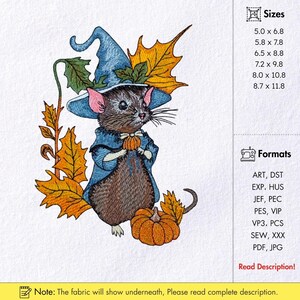 Halloween heks muis borduurwerk ontwerp herfst herfst pompoen patroon digitaal bestand