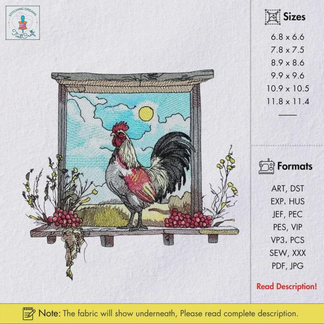 Rooster Farm Embroidery Design Farm Animal Embroidery Pattern Barnyard ...