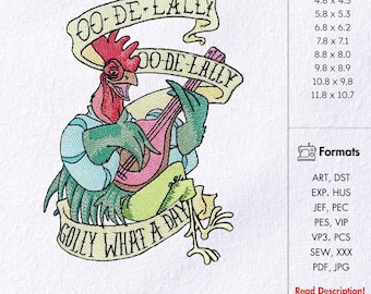 Hahn Stickdatei lustiges Huhn Stickmuster Humorvoll Bauernhof Tier Spruch Pes Dst Jef
