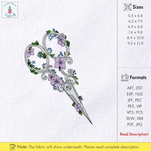 Floral Scissor Embroidery Design Sewing Scissor Embroidery Pattern Vintage Scissor Embroidery File Scissor Machine Embroidery File