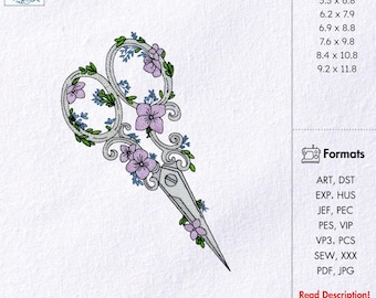 Floral Scissor Embroidery Design Sewing Scissor Embroidery Pattern Vintage Scissor Embroidery File Scissor Machine Embroidery File