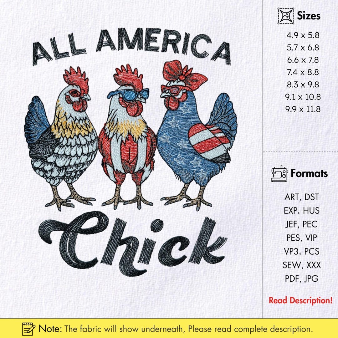 Patriotic Chicken Embroidery Design Sassy Country Rooster Pattern ...