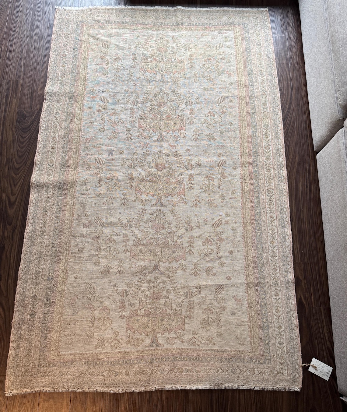 Vintage hand-loomed Turkish flatweave rug in muted natural dyes