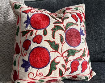 Funda de almohada Suzani 18x18, funda de cojín bordada a mano, almohada decorativa floral bohemia, almohada étnica multicolor, regalo de decoración para el hogar colorido, 519