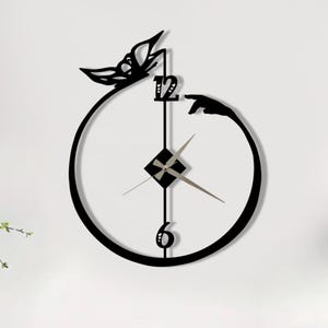 Butterfly and Hand Metal Wall Clock - Minimalist Modern Art for Home Decor, Unique Gift Idea, Artistic Silhouette Design