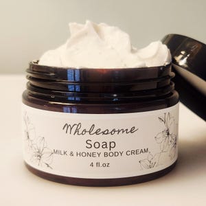 Soothing Milk and Honey Body Cream, Handcrafted Lotion with Shea Butter and Jojoba, Hand & Body Lotion, Body Butter