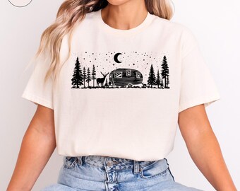 Camping Life Shirt, Nature Campers T-Shirt, Outdoor Wilderness Shirt, Nature Lovers Tee, Retro Camper Under Stars T-shirt, Backpacking Shirt