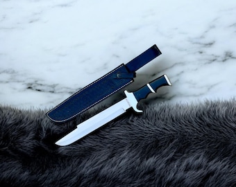 Predator Bowie Knife Replica - Handmade Spring Steel Rambo Knife with Leather Sheath | Movie Prop
