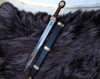 Roman Gladius Sword - Handgemaakt roestvrijstalen mes met houten handvat en leren schede - Historische replica gladiatorzwaard