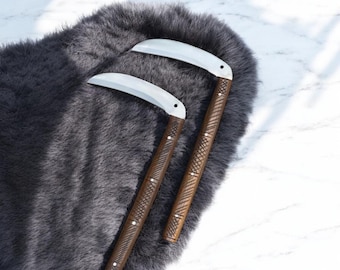 Handmade Stainless Steel Kama Knife - Traditional Japanese Farmer Sickle, Hand-forged Blade with Rosewood Handle