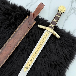 Merlin Excalibur Sword - Medieval Knight Sword Replica - Engraved Fantasy Blade | Collectible Gift for Him, Viking Decor, Cosplay Prop