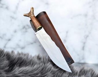 Legend of the Fall Bowie Knife | Handmade Movie Replica Knife | Antler Handle Hunting knife with Leather Sheath| Brad Pitt Inspired Collecti