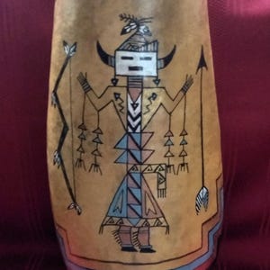 Hand Painted Top Cut Signed Southwest Navajo Yei Art Gourd