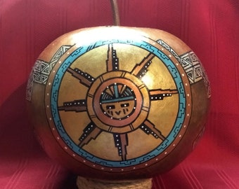 NEW ... Southwest Hand Painted  Sun Art Gourd