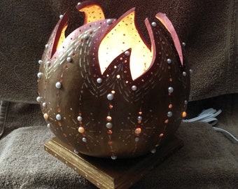 Hand Cut Drilled Hand Painted Art Gourd Light Lamp