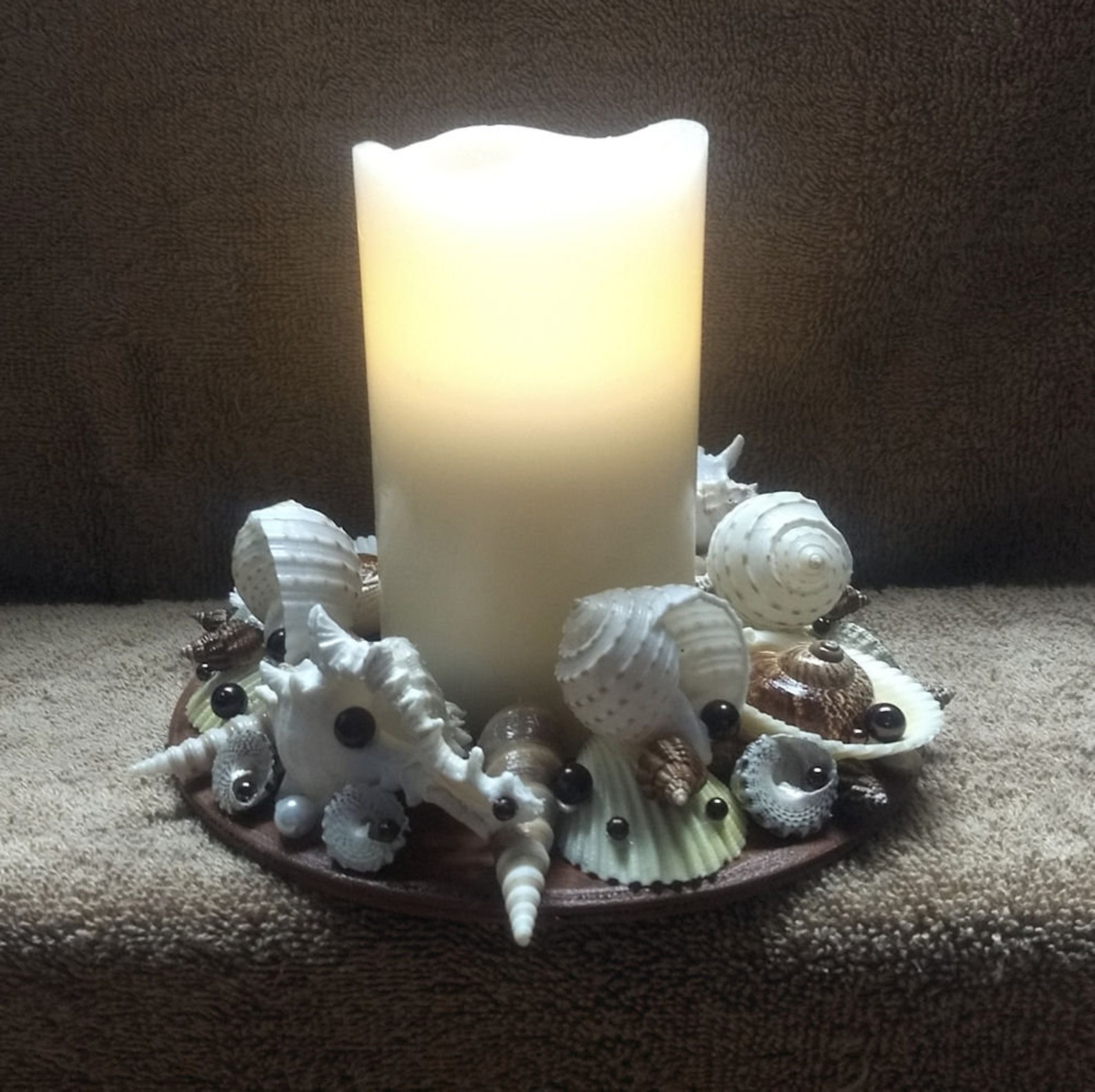 NEW Seashell Pillar Candle Ring w/Coral Seashell Etsy
