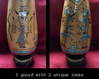 NEW ... Southwest Hand Painted 15" Navajo Yei Art Gourd Vase
