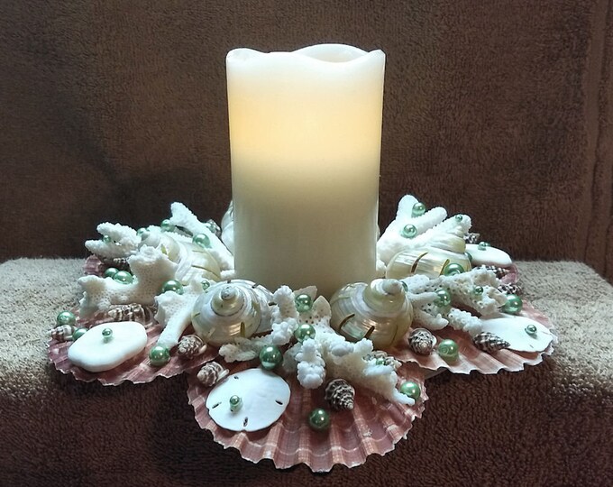 NEW Seashell Pillar Candle Ring W/coral Seashell Etsy