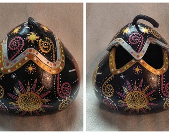 Hand Cut Hand Painted Abstract Sun Art Gourd Covered Vase
